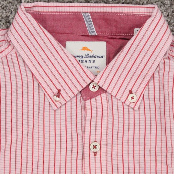 Tommy Bahama Jeans Button Up Shirt Mens XL Red White Stripe Cotton Casual - Picture 2 of 10